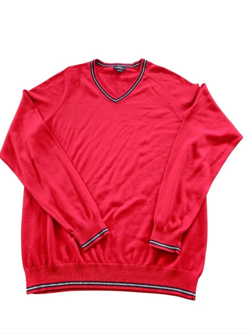 Brooks Brothers 346 Red V-Neck Sweater with Black & White Trim Men's XXL